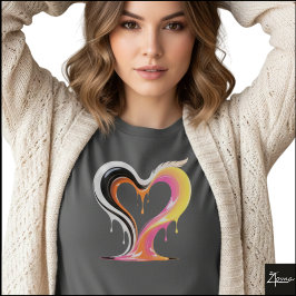 Camiseta Coração Pop Art Abstrato com Brilho e Gotejamento