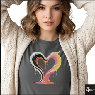 Camiseta Coração Pop Art Abstrato com Brilho e Gotejamento