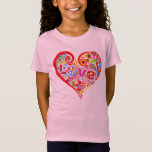 Camiseta Coração Psicético, Amor, Sinal de Paz, Flores