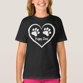 Camiseta Coração Puppy Love com pegadas escuras
