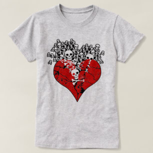Camiseta Coração quebrado com crânios