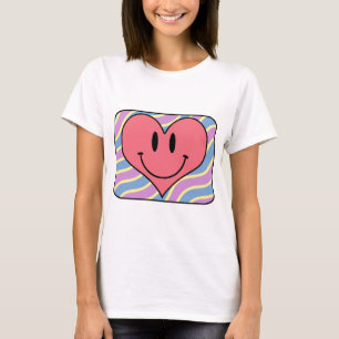 Camiseta Coração retro de sorriso do dia dos namorados dos