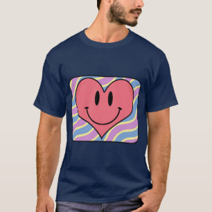 Camiseta Coração retrô fofo de desenho animado sorrindo no