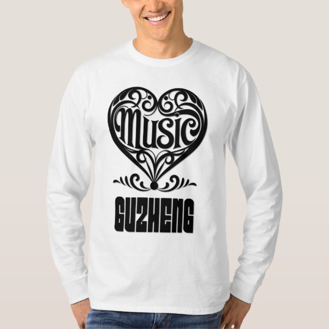 Camiseta Coração rolada Elegante para Amantes Guzheng (Frente)