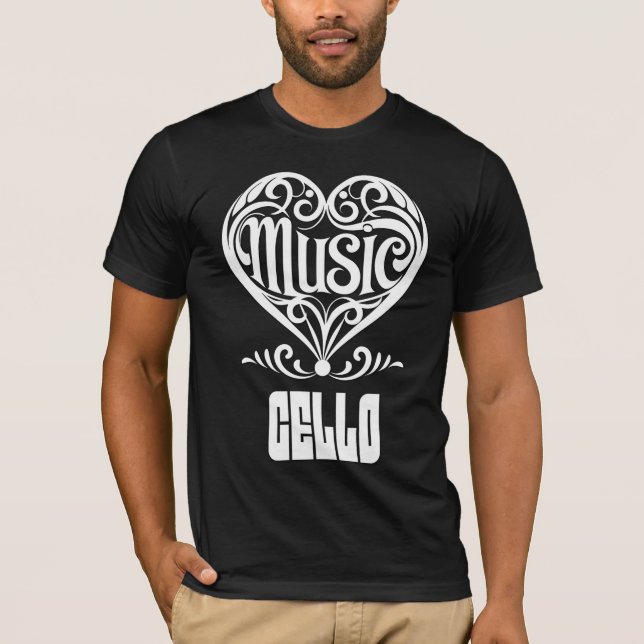 Camiseta Coração rolado Elegante para Amantes Cello (Frente)