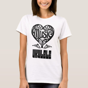 Camiseta Coração rolante legante para amantes Ukulele