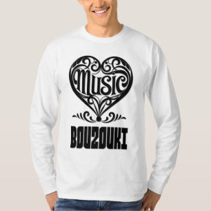 Camiseta Coração rolante legante para os amantes Bouzouki