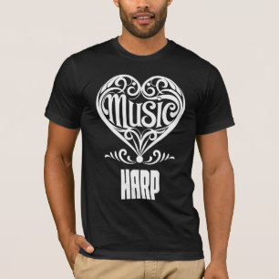 Camiseta Coração rolável elegante para amantes Harp