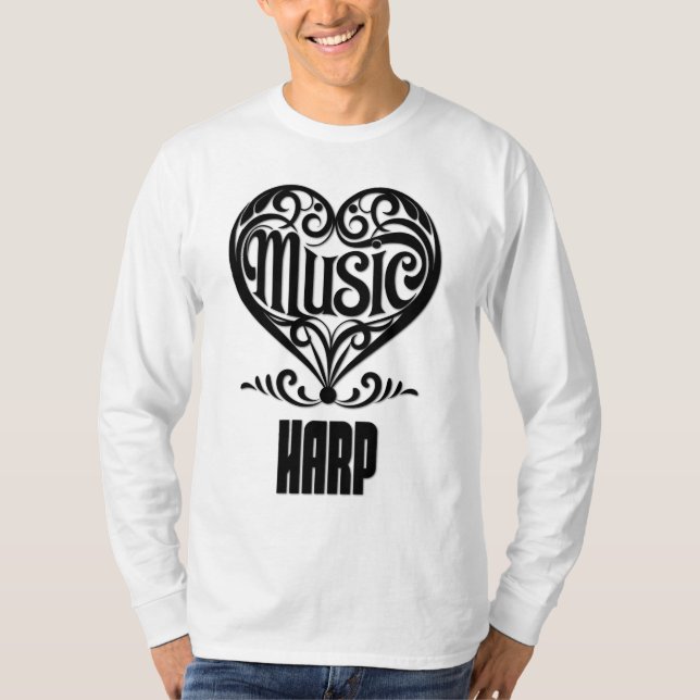 Camiseta Coração rolável elegante para amantes Harp (Frente)