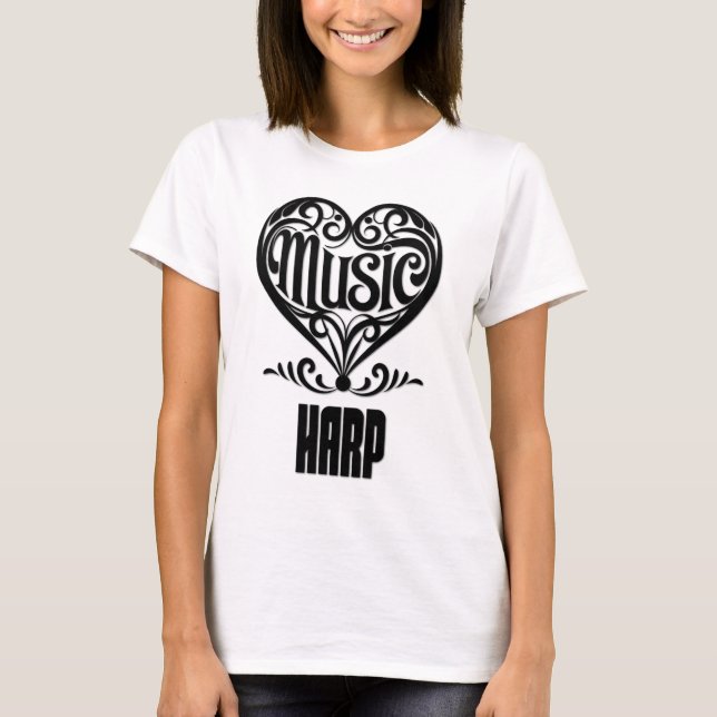 Camiseta Coração rolável elegante para amantes Harp (Frente)