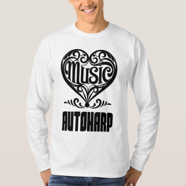Camiseta Coração rolável legante para amantes autoharp (Frente)