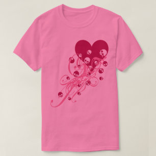 Camiseta Coração Rosa com Caveira e Camiseiros-T