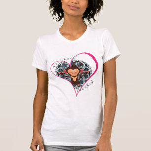 Camiseta Coração Rosa FloState Meditando Macaco Chá de Mulh