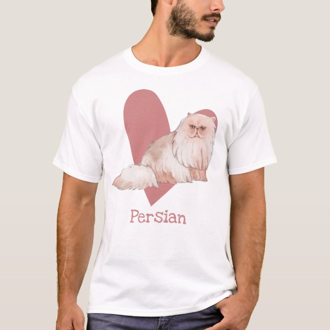 Camiseta Coração Rosa-Gatinho de Aquarela de Gata Persa (Frente)