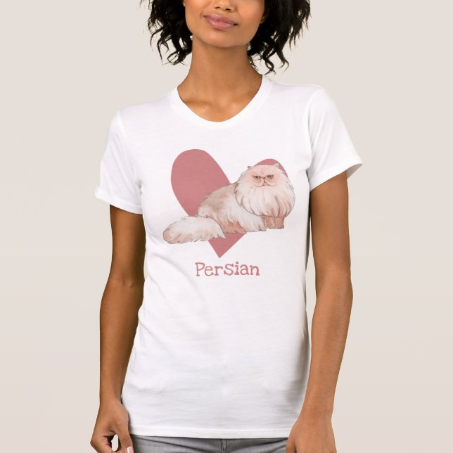 Camiseta Coração Rosa-Gatinho de Aquarela de Gata Persa (Frente)