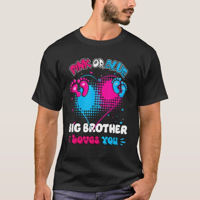 Camiseta Coração Rosa Ou Azul Grande Irmão Te Ama Chá Ge (Frente)
