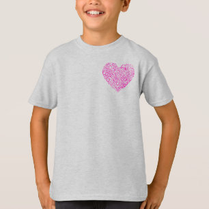 Camiseta Coração rosa para escrita manual espiral para o Di