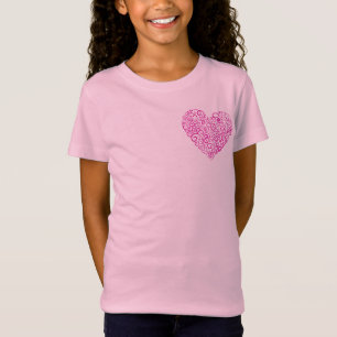 Camiseta Coração rosa para escrita manual espiral para o Di