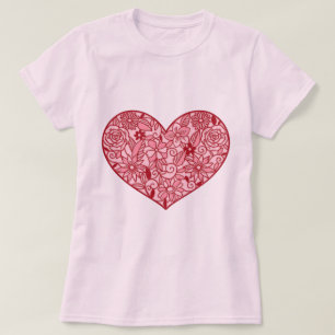 Camiseta Coração Rosa Romântico de Flores Dia de os namorad