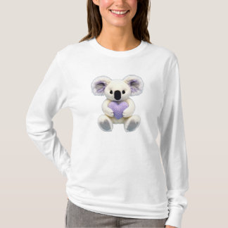 Camiseta Coração Roxo de Lavanda Violeta e Abraço Koala