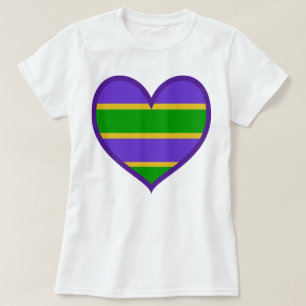 Camiseta Coração Roxo Listrado de Mardi Gras