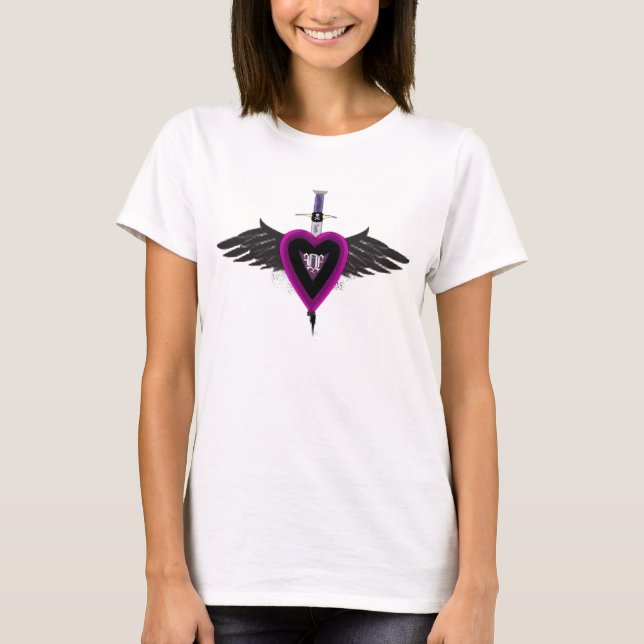 Camiseta coração roxo voado do amor (Frente)