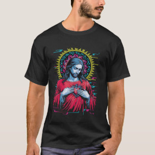 Camiseta Coração Sagrado Católico de Jesus Retrowave Vaporw
