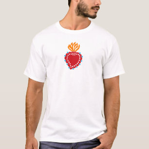 Camiseta Coração Sagrado da Arte Folclórica Mexicana