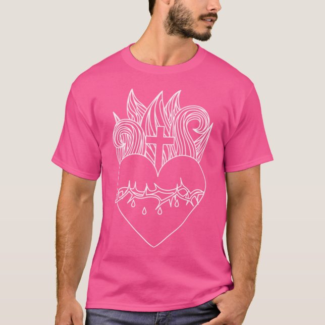 Camiseta Coração Sagrado De Jesus (Branco) (Frente)