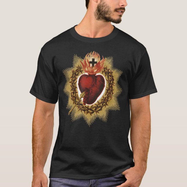 Camiseta Coração Sagrado de Jesus Devoção Católica T-ShirtT (Frente)
