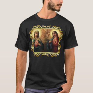 Camiseta Coração Sagrado e Imaculado Imaginário Jesus e