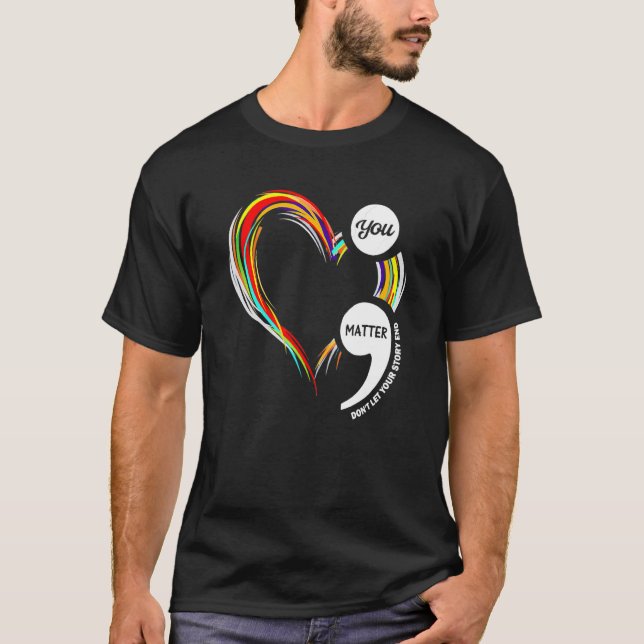 Camiseta Coração Semicolon Termina Saúde Mental Estigma (Frente)