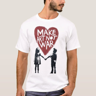 Camiseta Coração Significativo "FAÇA ARTE, NÃO GUERRA" com 