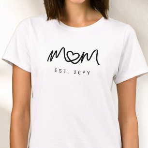 Camiseta Coração Simples de Roteiro Preto Nova Mãe Estabele