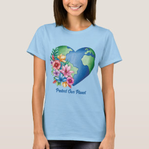 Camiseta Coração Terra do Planeta de Texto Personalizado