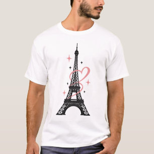 Camiseta Coração Torre Eiffel Paris Rosa Minimal