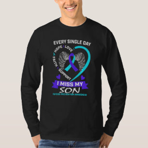 Camiseta Coração Turquesa Roxo Eu Sinto Saudade do Meu Filh