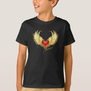Camiseta Coração Vermelho com Asas Ouros