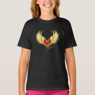 Camiseta Coração Vermelho com Asas Ouros