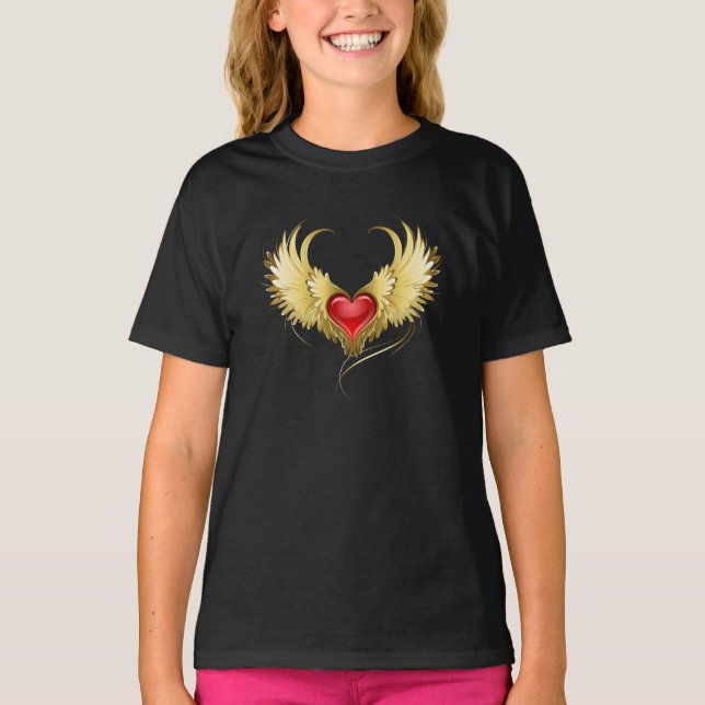 Camiseta Coração Vermelho com Asas Ouros (Frente)