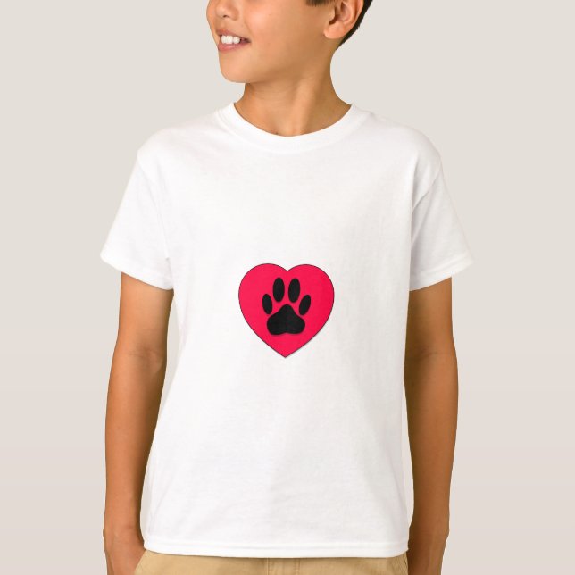 Camiseta Coração Vermelho Com Impressão De Pata De Cão (Frente)