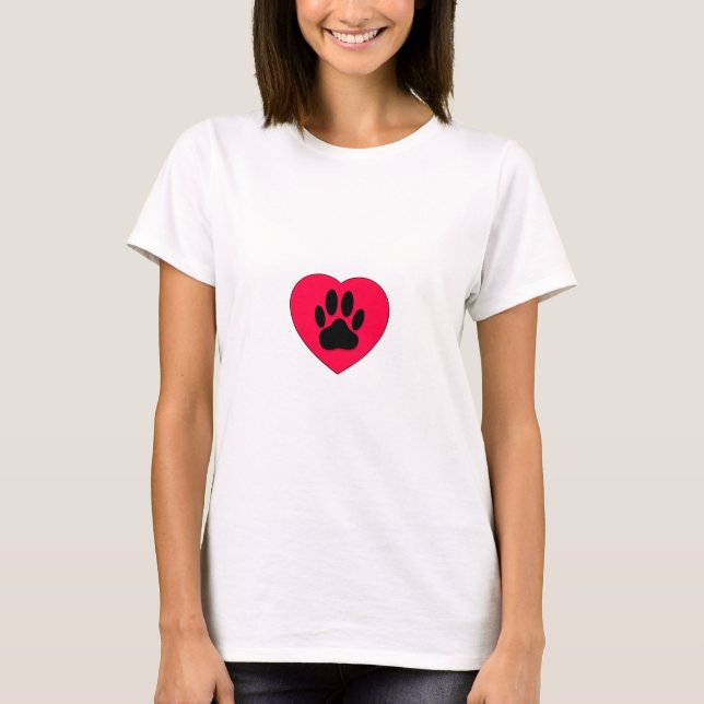 Camiseta Coração Vermelho Com Impressão De Pata De Cão (Frente)