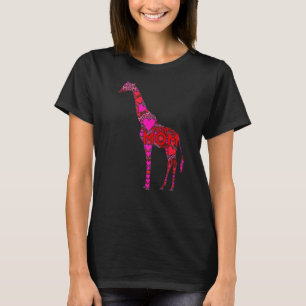 Camiseta Coração Vermelho Cor-de-Rosa Ama Mãe Girafa Africa
