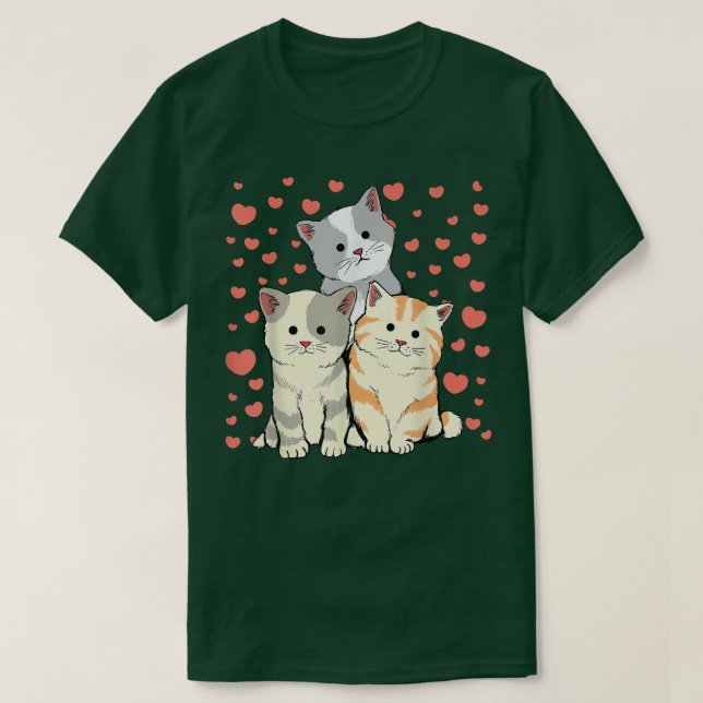 Camiseta Coração Vermelho de Dia de os namorados Gato para  (Frente do Design)