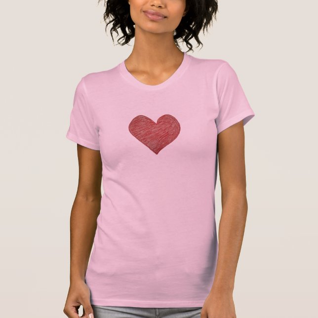 Camiseta Coração Vermelho Desenhado À Mão - Tee De Amor Mín (Frente)