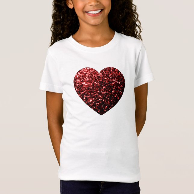 Camiseta Coração vermelho escuro com brilho falso faisca (Frente)