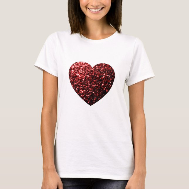 Camiseta Coração vermelho escuro com brilho falso faiscante (Frente)