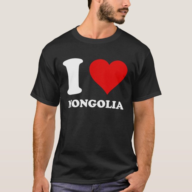 Camiseta Coração Vermelho Eu Amo Mongólia (Frente)