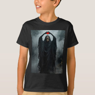 Camiseta Coração vermelho fantasma mão rosto assustador pôs
