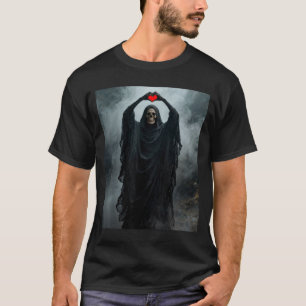 Camiseta Coração vermelho fantasmagórico mão rosto assustad